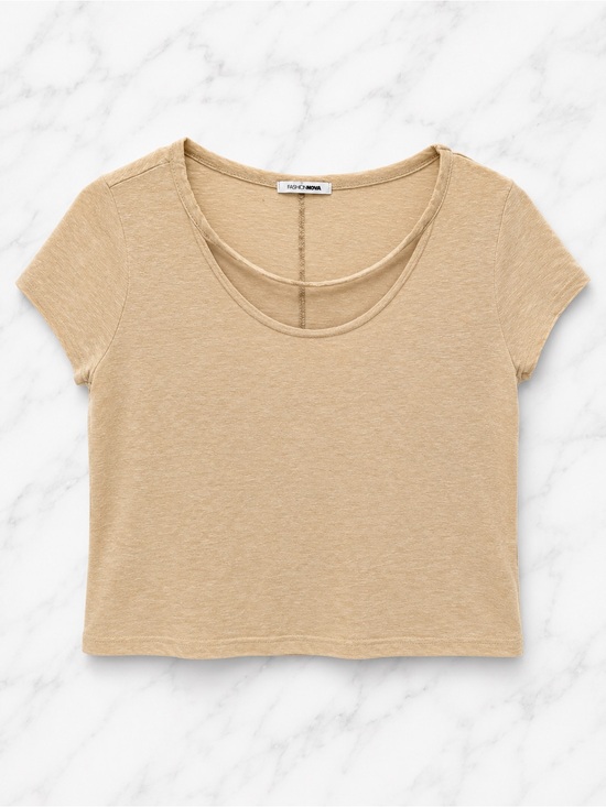 Fashion Nova Tops - Fashion Nova Cutout Choker Neck Front Knot Short Sleeve Tee | Tan | Small